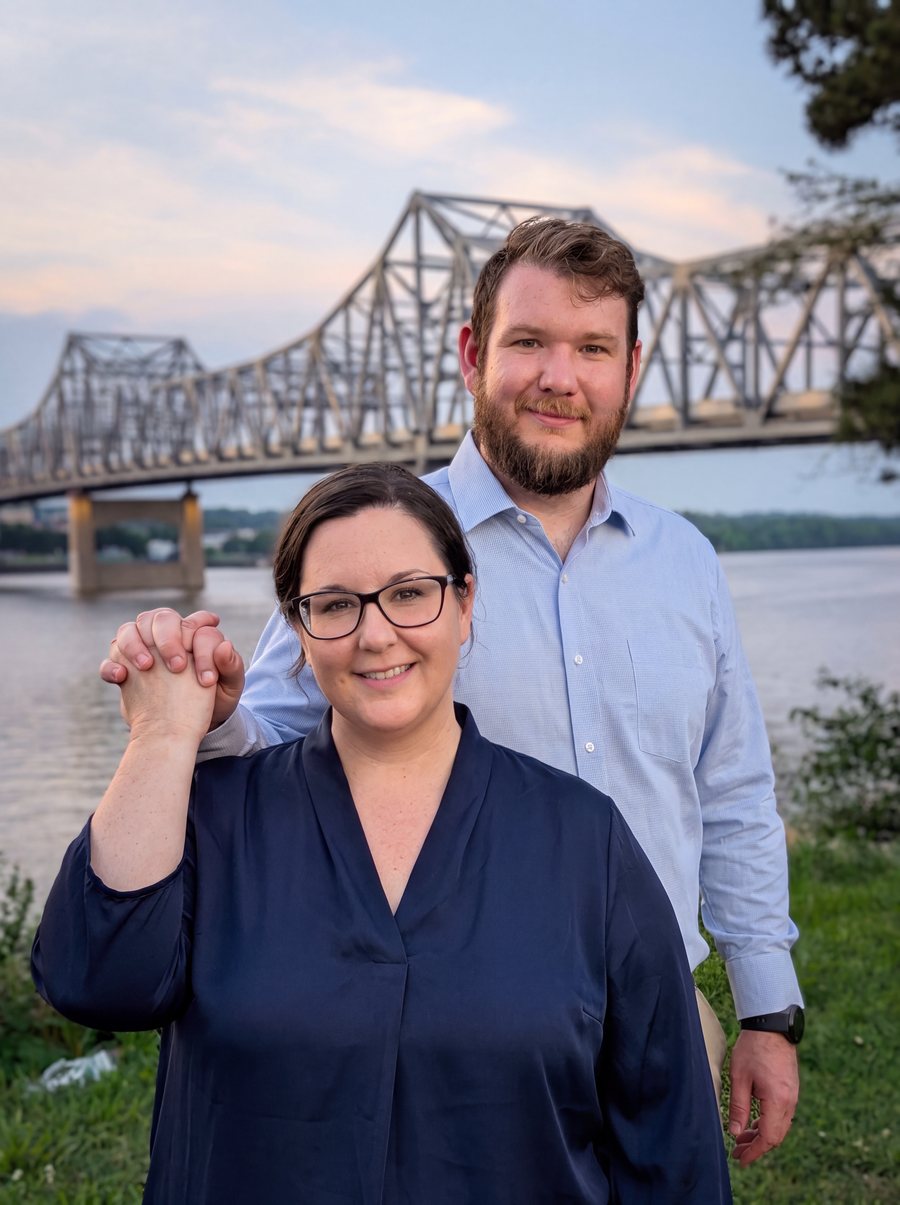 Michael and Judith Cunningham, owners of Baseline Cinematic, by the Illinois River in Peoria