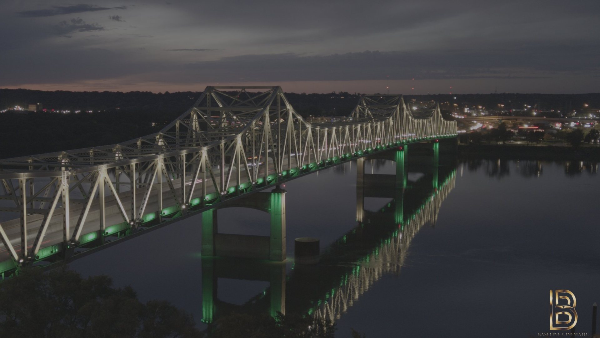 Peoria bridge at dusk as shot, before color grading